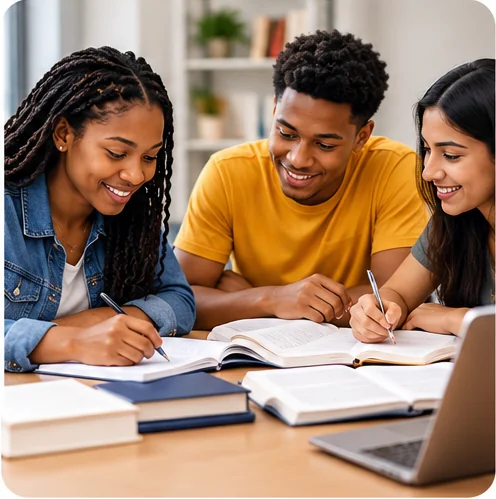 Tutor helping a student with learning materials and books