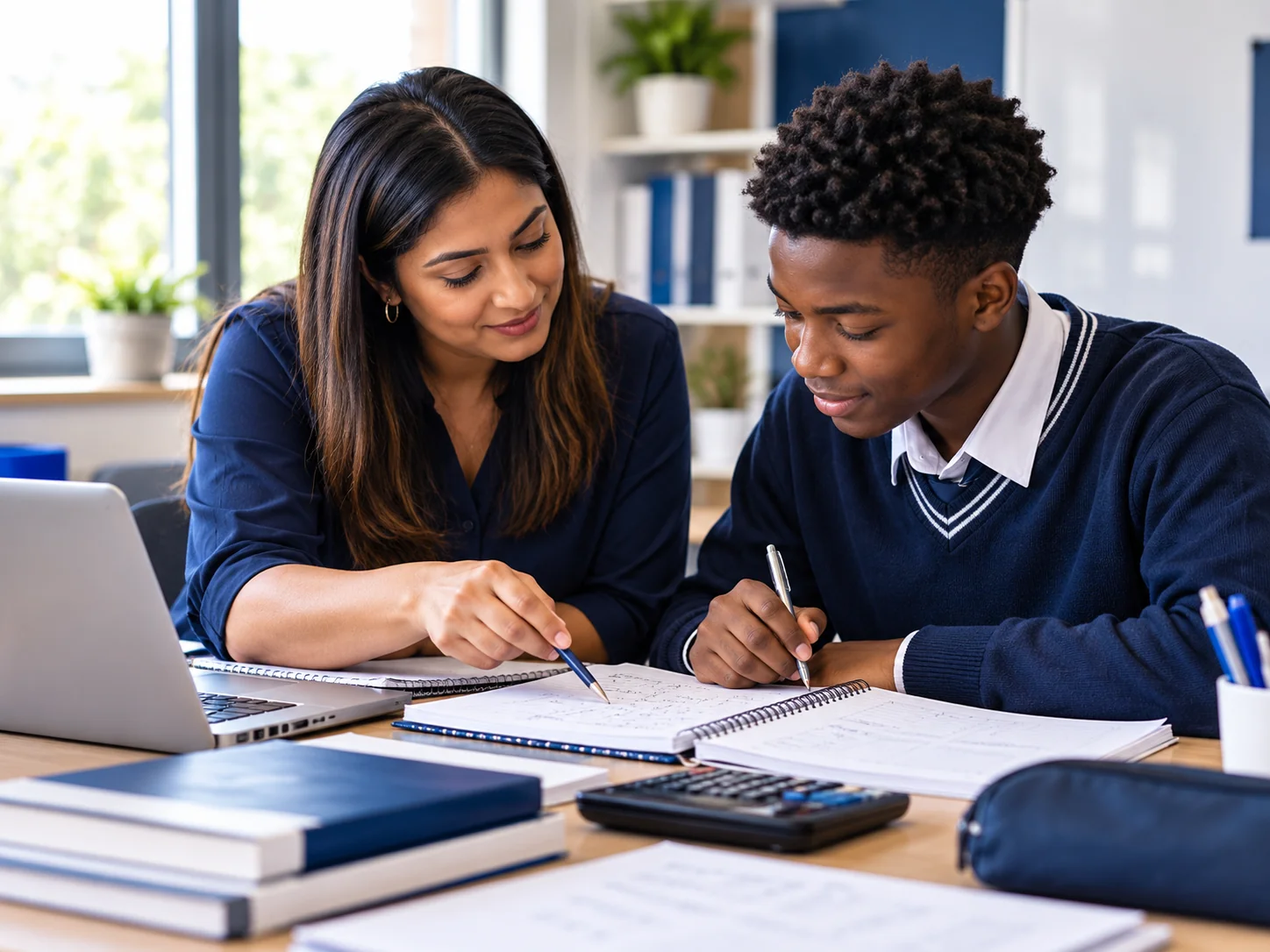 A tutor helping a learner with schoolwork